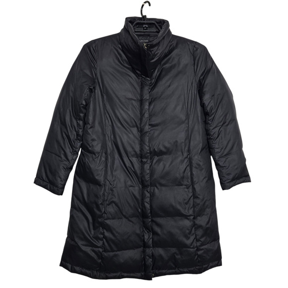 Eileen Fisher Puffer Coat Jacket Down Eggshell Size Medium Black Nylon - Picture 1 of 10